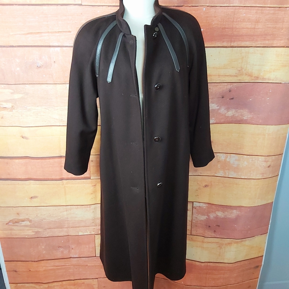 Vintage pure virgin wool winter brown long coat